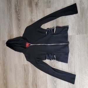 Black Zippered Hoodie with Side Buckles